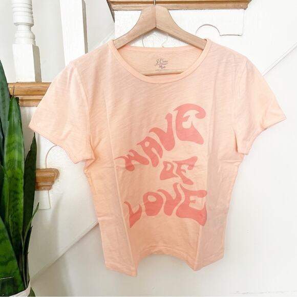 J. Crew NWT Cropped "Wave of love" Cotton Crew Neck Tee Iced Peach Size S - Picture 2 of 7